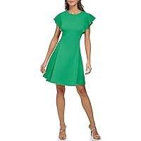 Women's Flutter Sleeve Scuba Crepe Jewel Neck Dress, Apple Green, 10