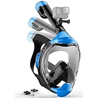 Full Face Snorkel Mask, Snorkeling Gear for Adults Kids with Latest Dry Top Breathing System and Detachable Camera Mount, Foldable Mask with 180 Degree Panoramic View, Anti Leak&Fog
