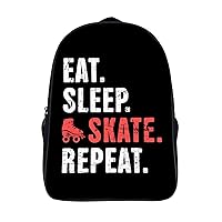 Eat Sleep Skate 16 Inch Backpack Adjustable Strap Daypack Double Shoulder Backpack Business Laptop Backpack for Hiking Travel