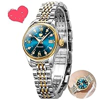 OLEVS Automatic Watches for Women Mechanical Self-Winding Luxury Dress Diamond Dial Stainless Steel Bracelet Waterproof Luminous Date Women's Watches