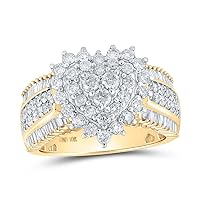 The Diamond Deal 10kt Yellow Gold Womens Round Diamond Heart Ring 1-1/2 Cttw