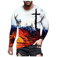 Mens Casual Fashion Round Neck Long Sleeve Tshirts Vintage 3D Printed Shirts Funny Graphic Hip Hop Streetwear Tees Top