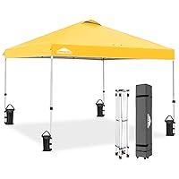 10x10 Pop Up Canopy Tent with Carry Bag, 4 Stakes, 4 Ropes, 4 Weight Bags, Easy Set Up Tent Canopy, 100sqft of Shade, Yellow