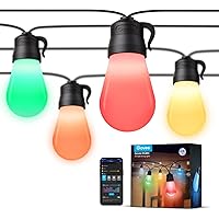 Smart Outdoor String Lights with 8 Dimmable RGBIC LED Bulbs, 24ft IP65 Waterproof Shatterproof Halloween Decorations, Color Changing Warm White Lights with 47 Scene Modes for Party