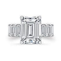 Kiara Gems 10 CT Emerald Cut Solitaire Moissanite Engagement Rings, VVS1 4 Prong Irene Knife-Edge Silver Wedding Ring, Woman Gift, Promise, Birthday Gift