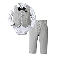 Baby Boy Clothes Suit Newborn Boys' Gentleman Bodysuit Romper+Vest+Bow Tie+Pants 4PC Toddler Boys Outfits Sets