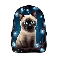 Siamese Cat 16 Inch Backpack Adjustable Strap Daypack Laptop Double Shoulder Bag for Hiking Travel