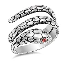 Snake Simulated Garnet Eyes Scale Serpent Ring New .925 Sterling Silver Band Sizes 6-11