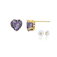 Solid 14K Gold or 14K Gold Plated 925 Sterling Silver Yellow, White or Rose Gold 5x5mm Heart Genuine Or Created Gemstone Birthstone Stud Earrings