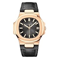 TIME WARRIOR LGXIGE 2019 Quarz Luxus Elegante Uhr für Herren Schwarz Lederband Analog (Schwarz) Patek Style, Gold, Quarz-Uhrwerk