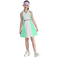 Kids Girls Tennis Golf Dress Outfit Sleeveless Athletic Skorts Set Letter Print Elastic Waist A-line Dresses