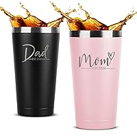 Sodilly New Mom and Dad Gifts - Mom Est 2024 | Dad Est 2024 - New Mom & Dad Gifts for After Birth - Pregnancy Gifts for First Time Parents - Tumbler Blush/Black 16 oz