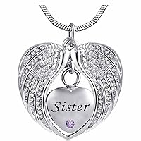 Heart Cremation Urn Necklace for Ashes Urn Jewelry Memorial Pendant with Fill Kit and Gift Box - Always on My Mind Forever in My Heart for Sister(February)
