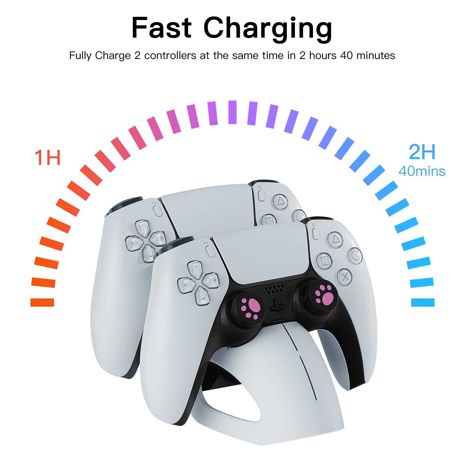 KINVOCA PS5 Controller Charger Station, High-Speed Charging Station for DualSense with LED Indicator, Charging Dock for Playstation 5 Controllers - White