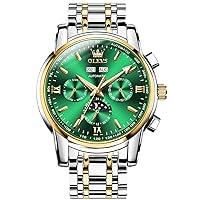 Men's Gold Automatic Watch Gold Mechanical Skeleton Business Watch Men Waterproof Analog Stainless Steel Luxury Watch for Men, green B, Bracelet Type