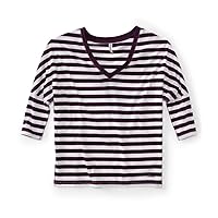 AEROPOSTALE Womens V-Neck Stripe 3/4 Sleeve Graphic T-Shirt, Purple, Large