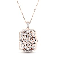 AFFY 1/4 CT.T.W. Round Cut Natural White Diamond Floral Locket 18