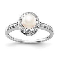 925 Sterling Silver Polished Diamond and Freshwater Cultured Pearl Ring Measures 2mm Wide Jewelry for Women - Ring Size Options: 10 5 6 7 8 9