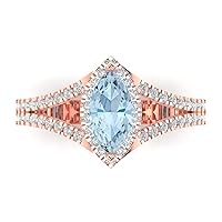 Clara Pucci 1.20 ct Marquise Cut Solitaire Halo Genuine Natural Aquamarine Engagement Promise Anniversary Bridal Ring 18K Rose Gold