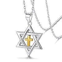 Silvora Sterling Silver Star of David Pendant Necklace with 22 In Rolo Chain Megan Cross Jewelry for Women