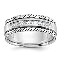 14k White Gold With Black Rhodium Mens Polished Satin and Grooved 1/5 Carat Diamond Ring Size 10.0 Jewelry for Men