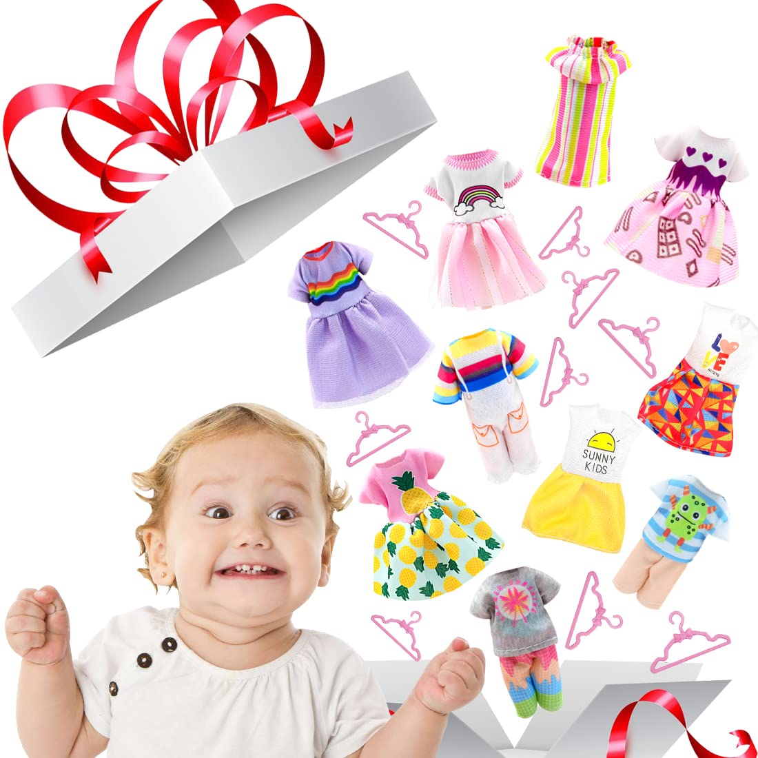 20 Pcs Doll Clothes and Accessories, 10X Clothes, 10X Mini Hangers, for Chelsea Dolls, for Girls Granddaughter Ages 6-12 Gifts