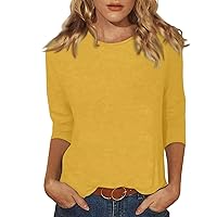 Womens Tops 3/4 Sleeve Shirts Solid Basic Crewneck Three Quarter Sleeve Tops 2024 Trendy Casual Loose Tee Blouses