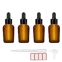 4Pack Dropper Bottles with Dropper 0.67 oz Glass Tincture Bottles with 1 Funnel & 4 Labels 20ml Thick Amber Leakproof Essential Oils Bottles Eye Dropper Bottles for Storage and Travel