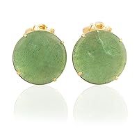 Guntaas Gems Green Strawberry Quartz Ear Clip On Style Stud Brass Gold Plated Smooth Polished Non Pierced Earring Set