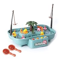 Duck Fishing Game Toy for Kids-Cute Fishing Table Toys-Electric Rotating Music Fishing Pool-Water Table Bathtub Realistic Floating Fish for Toddlers Boy Girl