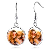 Custom4U Personalized Picture Earrings for Women Stainless Steel/Gold Plated Heart/Disc Stud/Dangle Locket Photo Earrings Custom Memorial Earrings Jewelry Customized Gifts for Mom BFF (Gift Box)
