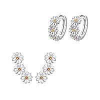 Daisy Flower Earrings 925 Sterling Silver, Hypoallergenic Huggie Earrings for Sensitive Ears Stud Earrings Jewelry Statement Gifts for Women Teen Girls