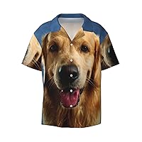 Golden Retriever Dog Men's Summer Short-Sleeved Shirts, Casual Shirts, Loose Fit with Pockets
