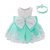 IMEKIS Baby Girl Christening Baptism Gowns with Headband Bowknot Pageant Wedding Birthday Princess First Communion Dress