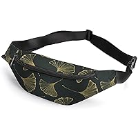 Golden Ginko Leaf Waist Fanny Packs for Men Women Sports Belt Bag Crossbody Print Design