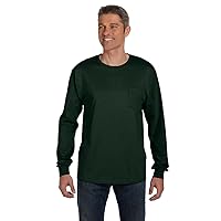 Hanes Men's Tagless Long Sleeve T-Shirt with a Pocket - Large - Black