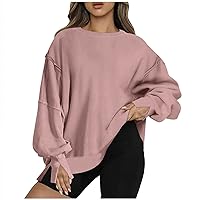 Women's Hoodless Sweatshirt Plain Crewneck Pullover Tops Loose Fit Drop Shoulder Shirts Oversized Fall Tunic Top
