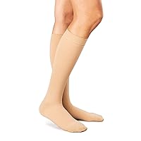 Amazon Brand - Solimo Closed Toe Compression Socks for Men & Women, Knee High, Sheer, 15-20mmHg, Medium (1 Pair), Beige