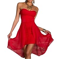 High Low Chiffon Dress - Sexy Strapless Mullet Wrap Chest Hi-Low Train Party Clubwear Dresses for Women