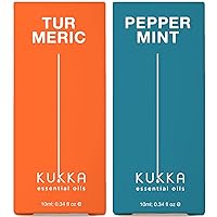 Turmeric Oil for Hair Growth & Peppermint Oil for Hair Growth Set - 100% Nature Therapeutic Grade Essential Oils Set - 2x0.34 fl oz - Kukka