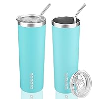 BJPKPK 2 Pack 20oz Skinny Tumblers with Lid Insulated Travel Coffee Cup Stainless Steel Thermal Mug,Turquoise-Turquoise