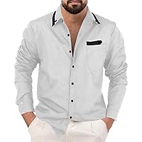 Mens Hipster Fashion Business Work Shirts Casual Dress Oxford Shirt Long Sleeve Color Block Button Down Flips Wedding Shirts