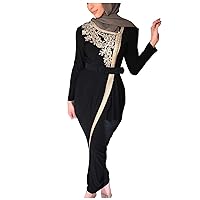 Ropa De Arabe para Mujer Turkish Robes for Women Abayas Muslim Robe for Women Kaftan Dresses Solid Satin Soft Kaftan Abaya Islamic Dubai Prayer Clothes Arabic Dress Black Large