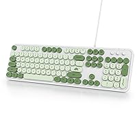 Owpkeenthy Typewriter Green Matcha Cute Keyboard with Floating Round Keys, Full Size Wired Retro Keyboard Click Feeling with Foldable Stands for Laptop Office PC Desktop Windows (Matcha)