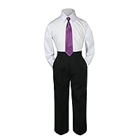 3pc Baby Toddler Kid Boy Wedding Formal Suit BLACK Pants Shirt Necktie Set Sm-4T