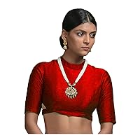 Women's Readymade Banglori Silk Red Blouse For Sarees Indian Designer Bollywood Padded Stitched Choli Crop Top