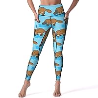 Platypus Animal Duck-Billed Casual Yoga Pants with Pockets High Waist Lounge Workout Leggings for Women