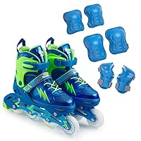 Neon Inline Skates (M) + Blue Protective Gear Bundle