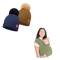 KeaBabies 2-Pack Baby Hats and KeaBabies Baby Wrap Carrier - Baby Beanie for Girls, Boys, All in 1 Original Breathable Baby Sling, Toddler Hats, Lightweight,Hands Free Baby Carrier Sling