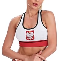 Flag of Poland with Eagle Women's Sports Bra Wirefree Breathable Yoga Vest Racerback Padded Workout Tank Top